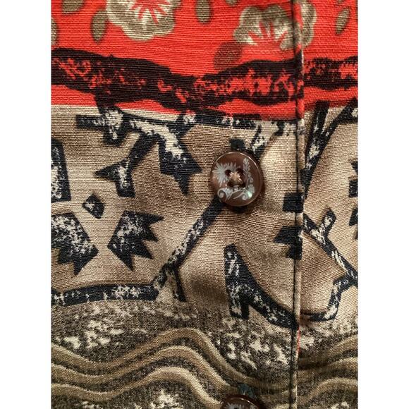 Allison Daley Womens Button Up Shirt Size 10P 10 Red Aztec Boho Southwest Office - Picture 7 of 8